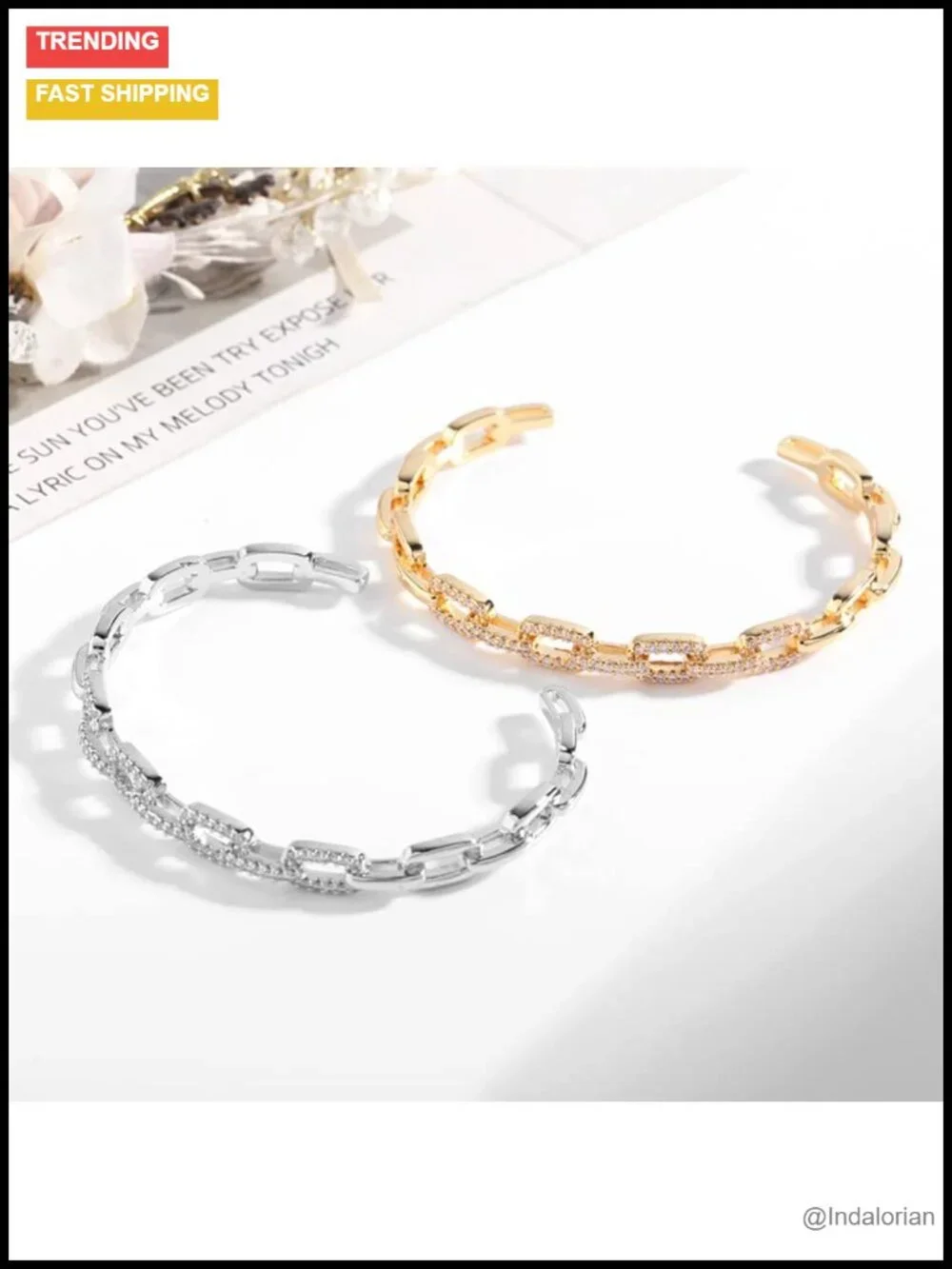 14K Gold Moissanite Open Bangle Bracelet for Women, Geometric Chain Cuff,